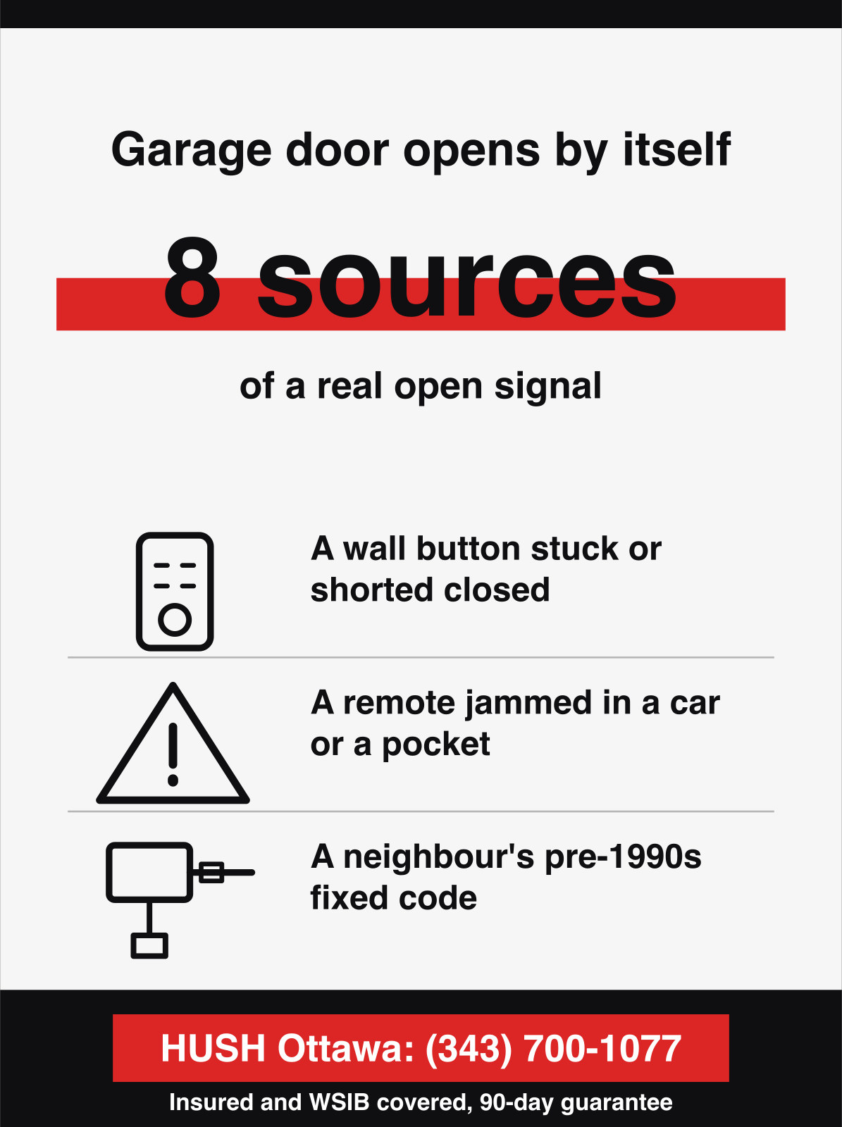 Garage door opens by itself. 8 sources, of a real open signal.